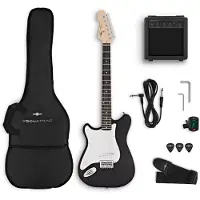 Gear4Music VISIONSTRING 3/4-Linkshänder-E-Gitarre – Paket Schwarz