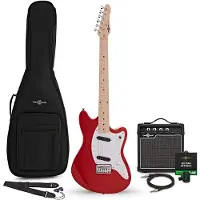 Gear4Music Seattle E-Gitarre Rot 10-W-Gitarrenverstärker & Zubehörpaket