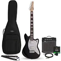 Gear4Music Seattle Select E-Gitarre schwarz 10-W-Gitarrenverstärker & Zubehörpaket