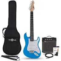 Gear4Music 3/4-LA-E-Gitarre Blau im Bundle mit 10-Watt-Gitarrenverstärker und Zubehör
