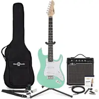 Gear4Music LA E-Gitarre Seafoam Green mit 15-Watt-Verstärker und Zubehörset