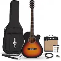 Gear4Music Single-Cutaway-Elektroakustikgitarre Sunburst mit 15-Watt-Verstärker und Zubehörset