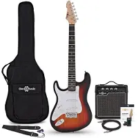 Gear4Music LA-Linkshänder-E-Gitarre Sunburst im Bundle mit 10-Watt-Verstärker und Zubehör