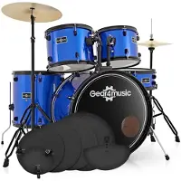 Gear4Music BDK-1 Anfänger-Schlagzeug in Standardgröße blau mit Übungspaket