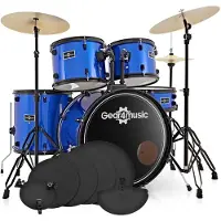Gear4Music BDK-1plus Anfänger-Schlagzeug in Standardgröße mit Übungspaket blau