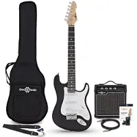 Gear4Music 3/4-LA-E-Gitarre Schwarz im Bundle mit 10-Watt-Gitarrenverstärker und Zubehör
