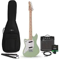 Gear4Music Seattle Linkshänder-E-Gitarre Seafoam Green 10-W-Gitarrenverstärker & Zubehörpaket