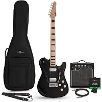 Gear4Music Knoxville Select E-Gitarre schwarz 10-W-Gitarrenverstärker & Zubehörpaket