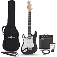 Gear4Music 3/4-LA-Linkshänder-E-Gitarre Schwarz im Bundle mit 10-Watt-Gitarrenverstärker und Zubehör