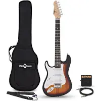 Gear4Music 3/4-LA-Linkshänder-E-Gitarre Sunburst im Bundle mit Mini-Gitarrenverstärker