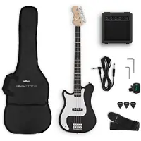 Gear4Music VISIONSTRING Linkshänder-E-Bass – Paket Schwarz
