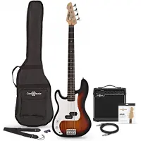 Gear4Music LA  Linkshänder-Bassgitarre + 15-Watt-Verstärker mit Zubehör Sunburst