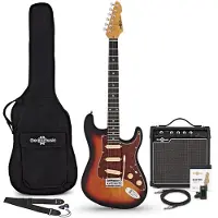 Gear4Music LA Select E-Gitarre Sunburst im Bundle mit 15-Watt-Gitarrenverstärker und Zubehör