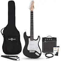 Gear4Music LA-E-Gitarre Schwarz im Bundle mit 10-Watt-Verstärker und Zubehör