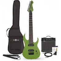 Gear4Music Harlem S 8-saitige E-Gitarre im Paket mit 15-Watt-Verstärker Slime Green