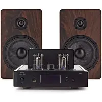 AVCOM Vintage Style Verstärker mit 5" Passiven Lautsprechern Walnuss