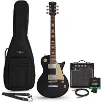 Gear4Music New Jersey Select E-Gitarre schwarz 10W Gitarrenverstärker & Zubehörpaket