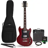 Gear4Music Brooklyn Select E-Gitarre Rot im Paket mit 15-Watt-Verstärker