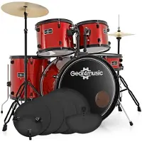 Gear4Music BDK-1 Anfänger-Schlagzeug in Standardgröße rot mit Übungspaket