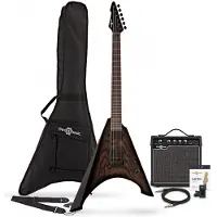 Gear4Music Harlem V E-Gitarre Trans Black im Paket mit 15-Watt-Verstärker