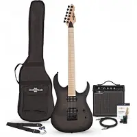 Gear4Music Harlem S E-Gitarre im Paket mit 15-Watt-Verstärker Trans Black