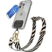 EAZY CASE - Handykette Universal Pad zum Umhängen, kompatibel mit jedem Handy, Kette mit Hülle, Handyband Zebra Style in Beige