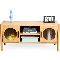 Relaxdays TV-Lowboard, mit 2 Türen, Fernsehtisch für bis zu 43 Zoll, Holzoptik, HBT: 48 x 103 x 40 cm, TV-Bank, natur
