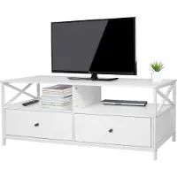 Relaxdays TV-Lowboard, 2 Fächer & 2 Schubladen, TV-Schrank bis 55 Zoll, HBT: 50 x 120 x 40 cm, Fernsehtisch, weiß