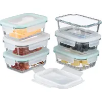 Relaxdays Glasbehälter mit Deckel, 6er Set, 370 ml, Frischhaltedosen, Kunststoffdeckel, luftdicht, Glasdose, transparent