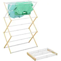 Relaxdays Wäscheständer, klappbar, ausziehbar, 11 Stangen, HxBxT: 107 x 43–74 x 37 cm, Bambus & Metall, natur/weiß