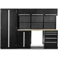 Ondis24 Werkstatt-Set "Männerküche 260cm, Schwarz" 8 tlg. tlg. teilvormontiert, viel Stauraum, robuste Fläche, Stahl, frei stellbar
