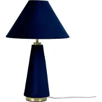 Relaxdays Tischlampe, Samtschirm & Metallfuß, E14, HD 47x30 cm, Nachttischlampe mit Kabel, Schlafzimmer, dunkelblau/gold