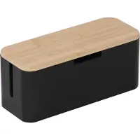 Relaxdays Kabelbox für Steckdosenleiste, Bambus, Deckel, 14,5x34x13,5 cm, Kabel verstecken, Steckdosenbox, natur/schwarz