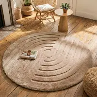 FRAAI Hochflor Teppich Rund - Carvy Curves Taupe Ø 120 cm