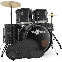 Gear4Music BDK-1 Anfänger-Schlagzeug in Standardgröße schwarz mit Übungspaket