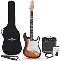 Gear4Music LA-E-Gitarre Sunburst im Bundle mit 10-Watt-Verstärker und Zubehör