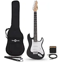 Gear4Music 3/4-LA-E-Gitarre Schwarz im Bundle mit Mini-Gitarrenverstärker