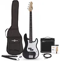Gear4Music LA-Bassgitarre Schwarz im Paket mit 15-Watt-Verstärker