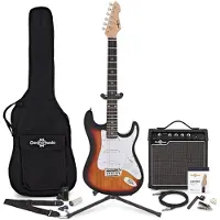 Gear4Music LA E-Gitarre Sunburst im Bundle mit 15-Watt-Verstärker und Zubehör-Komplettset