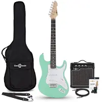 Gear4Music LA-E-Gitarre Seafoam Green im Bundle mit 10-Watt-Verstärker und Zubehör