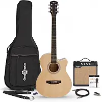 Gear4Music Single-Cutaway-Elektroakustikgitarre Natur mit 15-Watt-Verstärker und Zubehörset