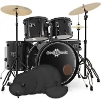 Gear4Music BDK-1plus Anfängerschlagzeug in Standardgröße mit Übungspaket schwarz