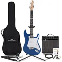Gear4Music LA E-Gitarre Blau im Bundle mit 15-Watt-Verstärker und Zubehör-Komplettset