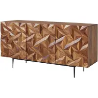 Möbelando Sideboard 144x72x47 cm Sheesham Massivholz / Metall Anrichte Kommode mit drei Türen Kommodenschrank Holz Modern Standschrank Wohnzimmer