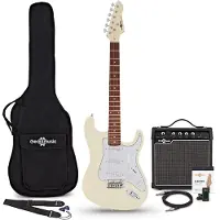 Gear4Music LA Select Legacy E-Gitarre Vintage White im Bundle mit 15-Watt-Verstärker und Zubehör