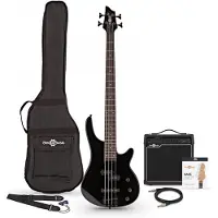Gear4Music Harlem 4 E-Bass Schwarz im Paket mit 15-Watt-Verstärker