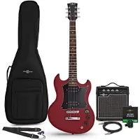 Gear4Music Brooklyn E-Gitarre Rot im Paket mit 15-Watt-Verstärker