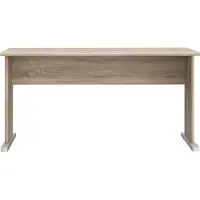 Forte TEMPRA 2 Schreibtisch 140 150, moderner Schreibtisch mit Kufenfüßen, Büro, Holzwerkstoff, Sonoma Eiche Holzdekor, 144 cm breit x 72 cm hoch x 72 cm tief