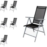 Mojawo 6 Stück Garten Klappstuhl Aluminium - Textilen Silbergrau/Anthrazit