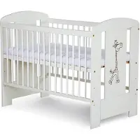 Sonstiges Babybett Gitterbett Kinderbett höhenverstellbar mit Matratze mit Schlupfsprossen Weiß GIRAFFE 120x60 KMbaby